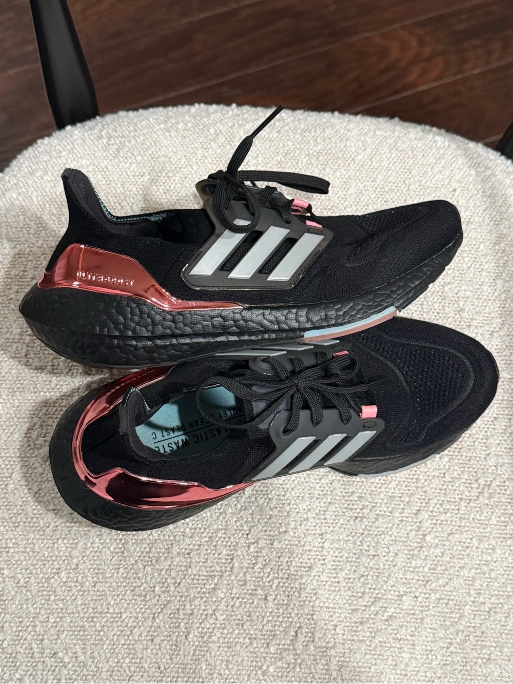 Adidas Ultraboost Running Sneakers with Metallic Rose Accents